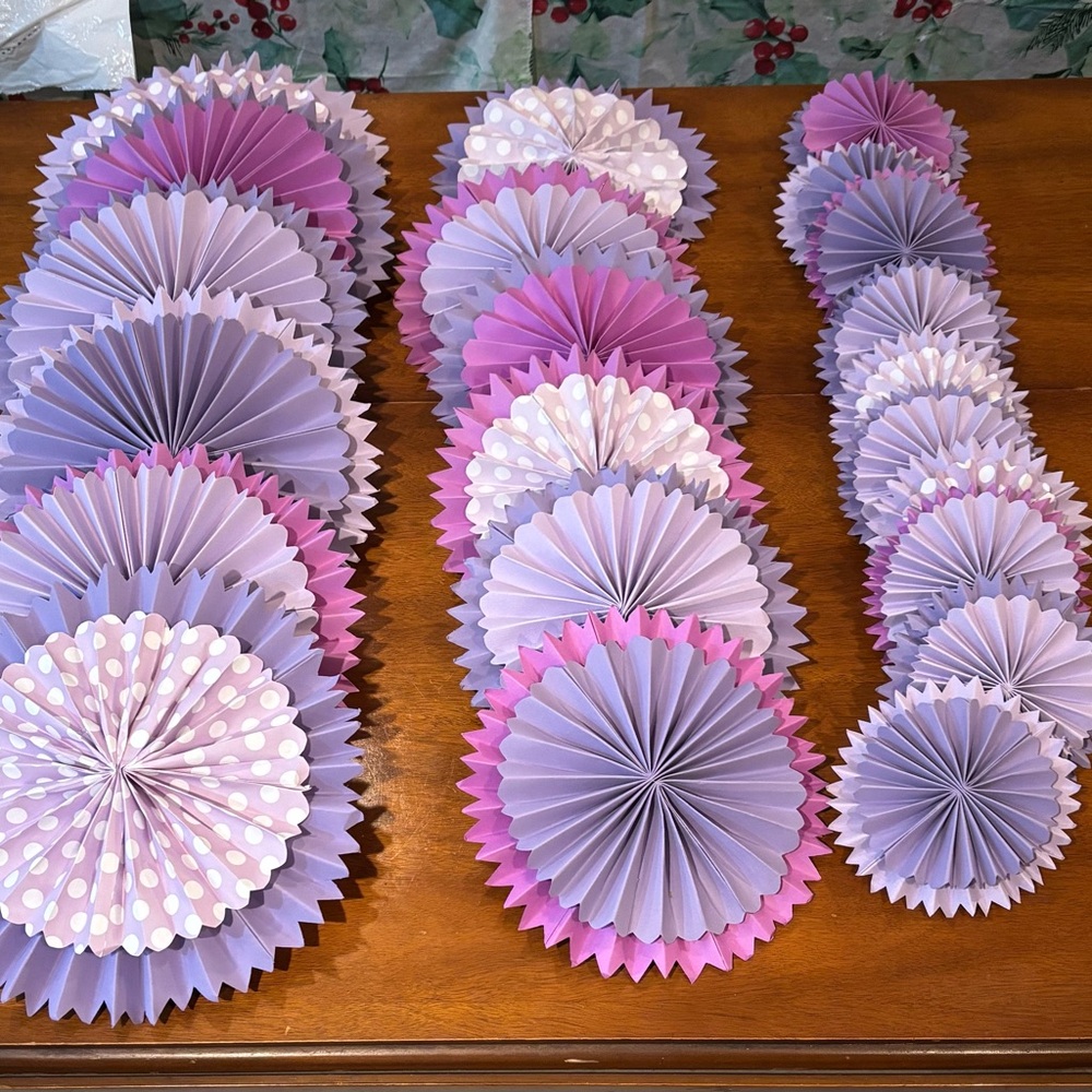 Purple and Pink Paper Fan Decorations